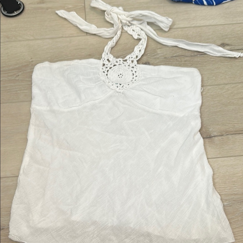 White Sleeveless Halter Tank Top